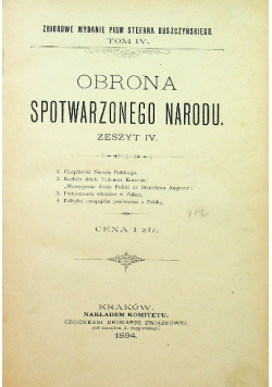 Obrona spotwarzonego narodu Zeszyt IV 1894 r
