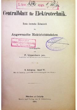 Centralblatt für Elektrotechnik 1884 r