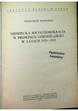 Niemiecka socjaldemokracja w prowincji górnośląskiej w latach 1929-1933