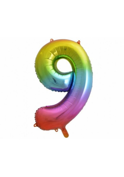 Balon foliowy B&C cyfra 9 tęczowa 85 cm
