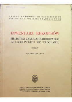 Inwentarz Rękopisów Tom IV