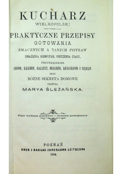 Kucharz  wielkopolski reprint z  1904 r