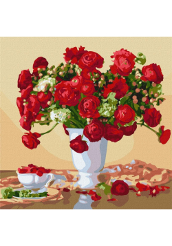 Malowanie po numerach - Karmazynowy bukiet 40x40cm
