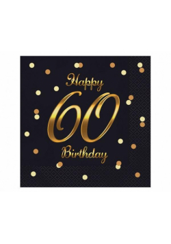 Serwetki Happy 60 Birthday czarne 33x33cm 20szt