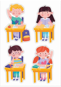 Dekoracje szkolne - Dzieci w ławkach (duży napis)