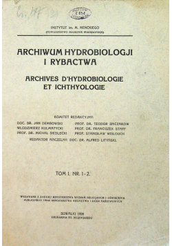 Archiwum Hydrrobiologjii Rybactwa Tom 1 Nr 1 -  2 1926 r.