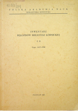 Inwentarz rękopisów biblioteki kórnickiej Zeszyt II