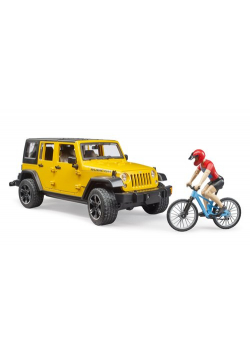 Bruder Jeep Wrangler Rubicon + rower i figurka kolarza