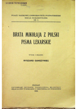 Brata Mikołaja z Polski pisma lekarskie 1920 r.