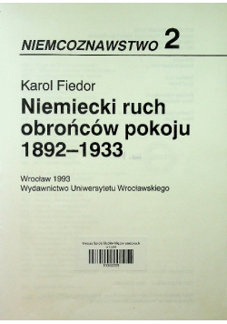 Niemiecki ruch obrońców pokoju 1892 - 1933