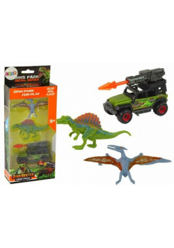 Zestaw dinozaury 2szt+ auto z rakietą pomarańczową