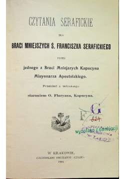 Czytania serafickie dla Braci Mniejszych Ś Franciszka Serafickiego 1904 r.