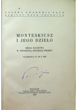 Monteskiusz i jego dzieło Sesja naukowa w dwusetną rocznicę śmierci