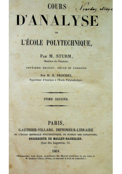 Cours D Analyse de L Ecole Polytechnique tome second 1864 r.