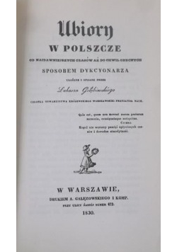 Ubiory w Polszcze reprint z 1830r