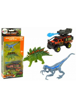 Zestaw dinozaury 2szt+ auto z rakietą niebieską