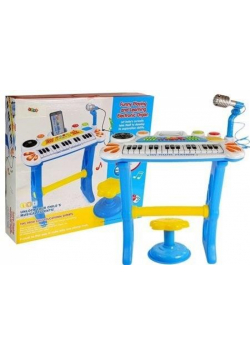 Keyboard z mikrofonem i krzesełkiem niebieski