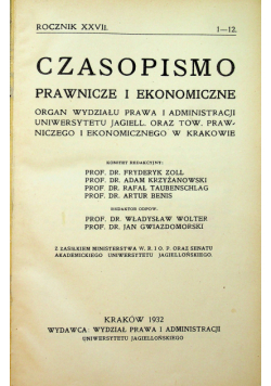 Czasopismo prawniczo i ekonomiczne  rocznik XXVII 1932 r