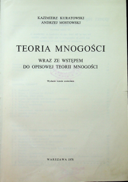Teoria mnogości wraz ze wstępem do opisowej teorii mnogości
