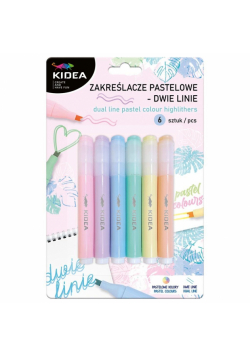 Zakreślacze pastelowe dwie linie 6 kolorów KIDEA