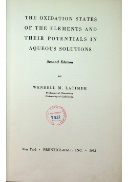 The Oxidation States of the Elements and Their Potentials in Aqueous Solutions