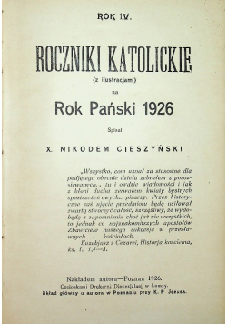 Roczniki katolickie  Rok pański 1926 r.