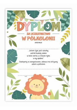 Dyplom A4 ukończenia półkolonii - Lew 20szt