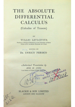 The Absolute Differential Calculus 1947 r.