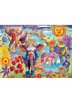 Puzzle 6000 Kolorowe słonie w ogrodzie