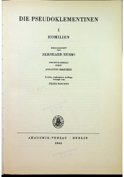 Die pseudoklementinen i homilien