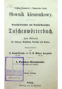 Polsko Niemiecki i Niemiecko Polski Słownik kieszonkowy tom 1 1890 r.