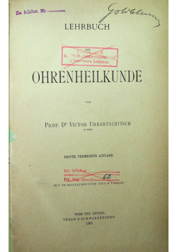 Lehrbuch ohrenheilkunde 1890 r.