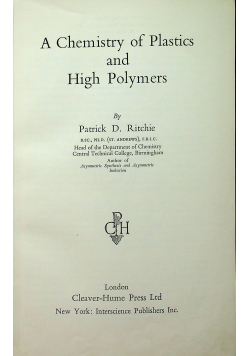 A Chemistry of Plastics and High Polymers 1949 r.