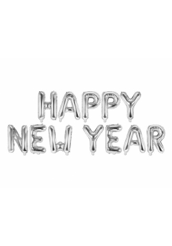 Balon foliowy Happy New Year srebrny 422x46cm