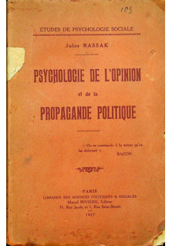 Psychologie de l'opinion et de la propagande poltique 1927 r