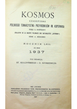 Kosmos czasopismo Rocznik LXII 1937r