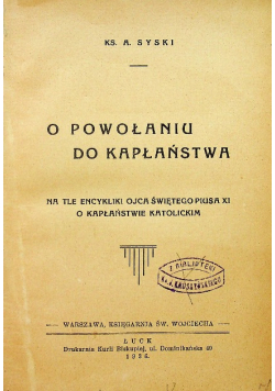 O powołaniu do kapłaństwa 1936 r.