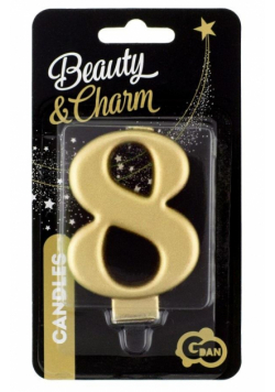 Świeczka cyferka 8 Beauty&Charm metalik złota 8cm