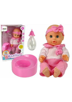 Lalka w różowej piżamie pije, butelka, nocnik 30cm