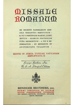 Missale Romanum Editio IV Juxta Typiam Vaticanam Amplificata II 1947 r