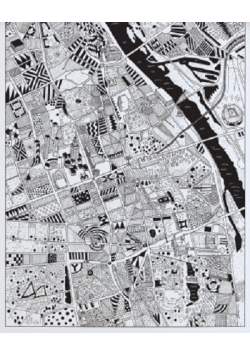Plakat z ilustrowaną mapą centrum Warszawy