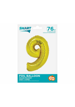 Balon foliowy cyfra 9 złota Smart 76cm