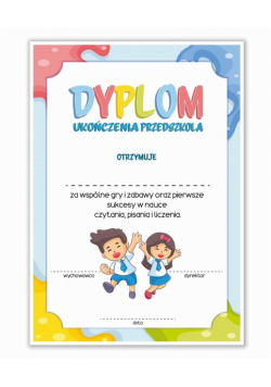 Dyplom A4 ukończenia przedszkola - niebieski 10 sz
