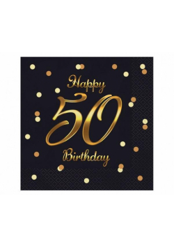 Serwetki B&C Happy 50 Birthday czarne 20szt