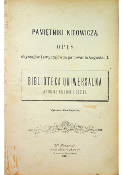 Pamiętniki Kitowicza 1881r
